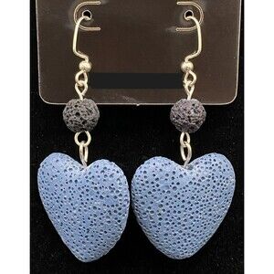Handmade Blue Lava Rock Heart & Black Lava Rock Bead Earrings by Neanie-Bot